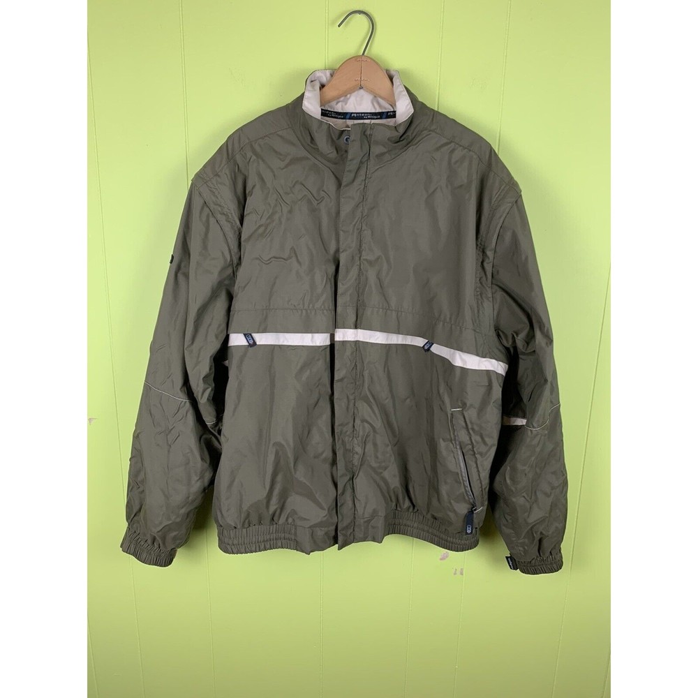 ANTECH By ANTIGUA Mens Jacket L full zip Windbreaker Zip Pockets Removbl Sleeves